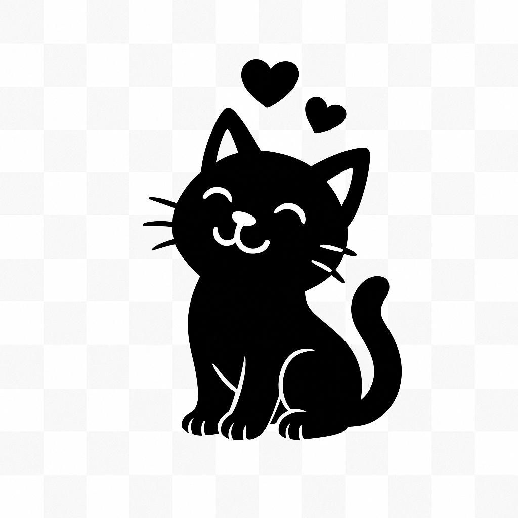 Gatto stilizzato con cuori fluttuanti