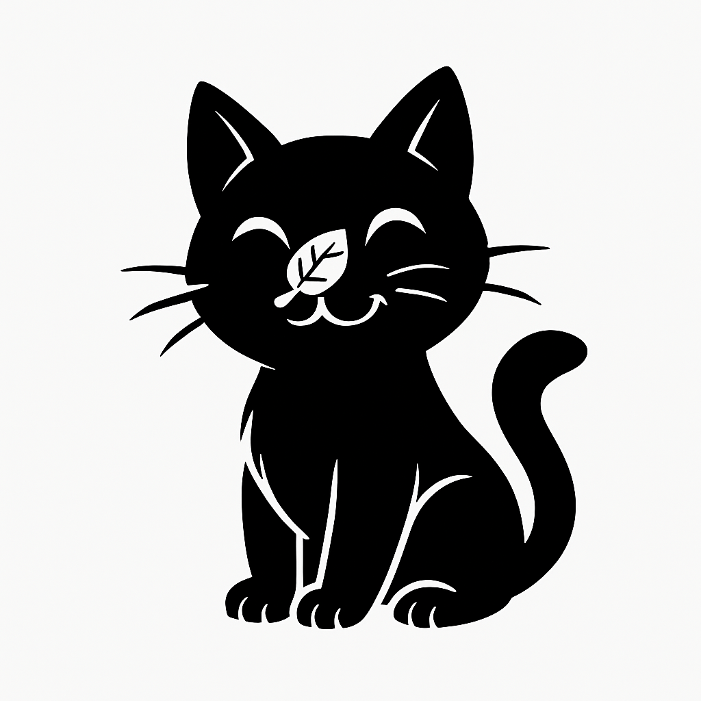 Gatto Sorridente con Foglia sul Naso